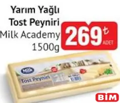 MİLK ACADEMY YARIM YAĞLI TOST PEYNİRİ 1500 G fiyat ve kampanya bilgisi